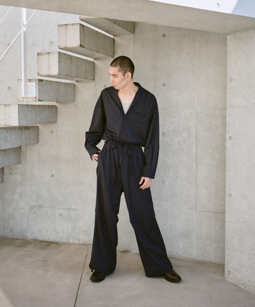 open collar belted assort l/s jump suit / 開襟ベルト付きアソート