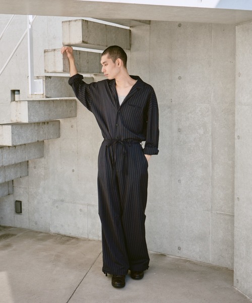 open collar belted assort l/s jump suit / 開襟ベルト付きアソート