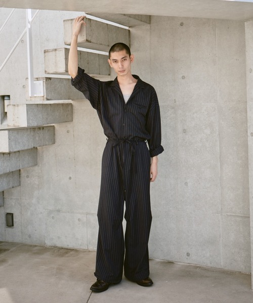 open collar belted assort l/s jump suit / 開襟ベルト付きアソート