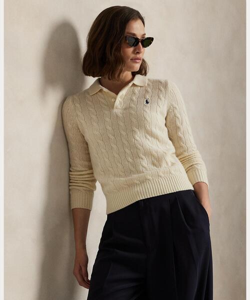 ケーブルニット ウールカシミヤ ポロ セーター（ニット/セーター