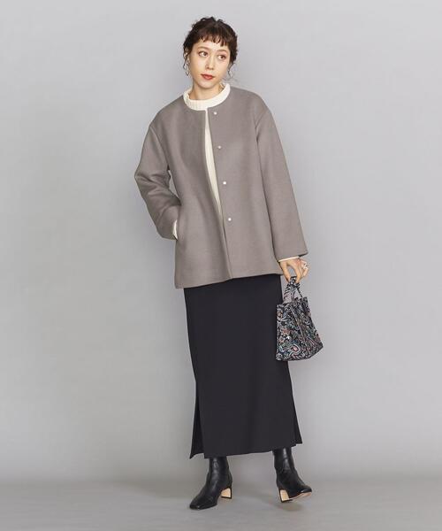 BEAUTY&YOUTH ビーバーノーカラーショートコート ナチュラル