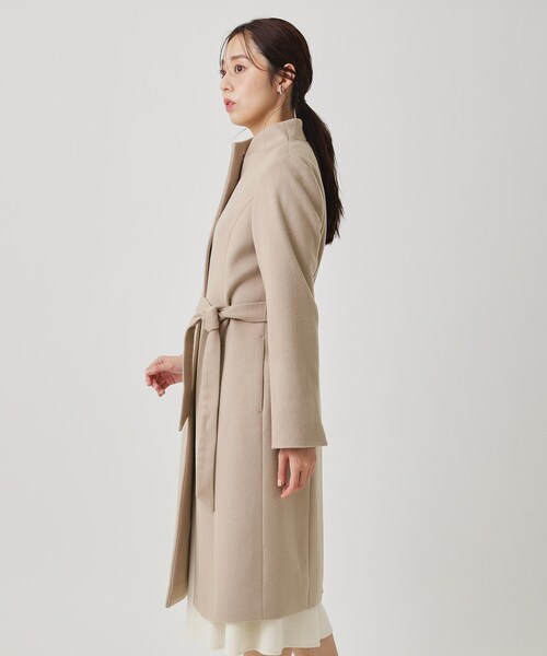 カシミヤ混／日本製】Iラインスタンドウィングカラーコート（その他