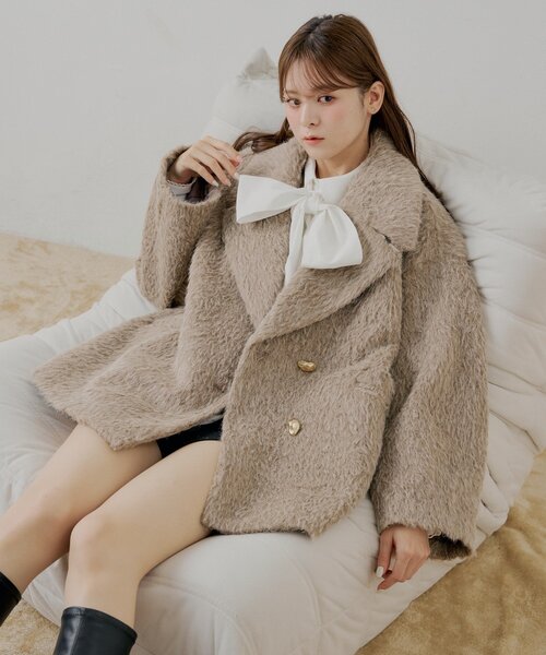 セール】金ボタンシャギーミディジャケットコート（その他アウター