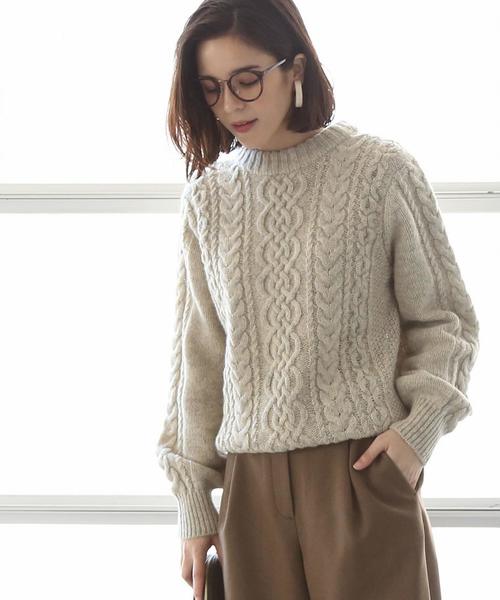 coen（コーエン）の「アランケーブルニット (グレー⇒WEB限定カラー