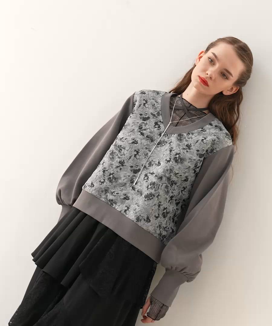 セール】ストリングジャガードキリカエVネックトップス(HARE