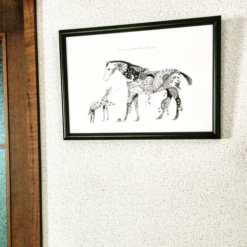 Horse/馬 モノトーン アートポスター オリジナルイラスト インテリア