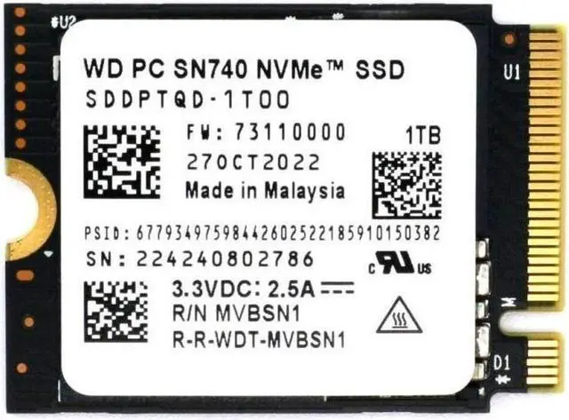 WD SN740 1TB M.2 2230 NVMe PCIe Gen 4.0 SSD Western Digital For