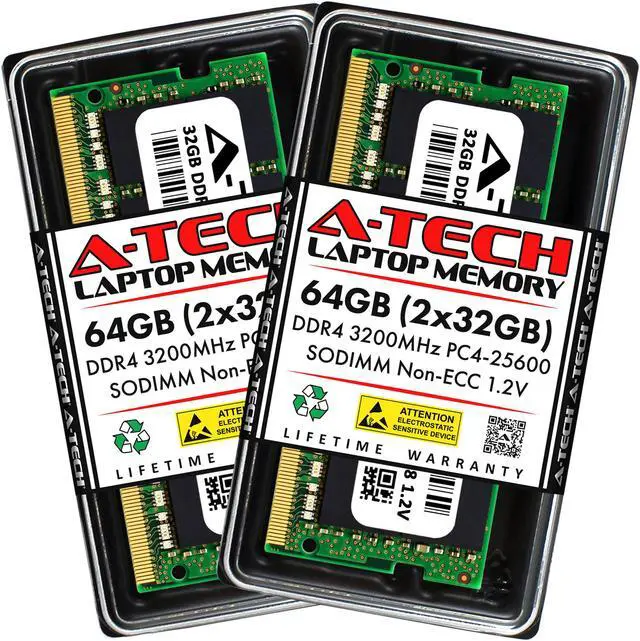 A-Tech 64GB (2x32GB) DDR4 3200MHz SODIMM PC4-25600 Non-ECC
