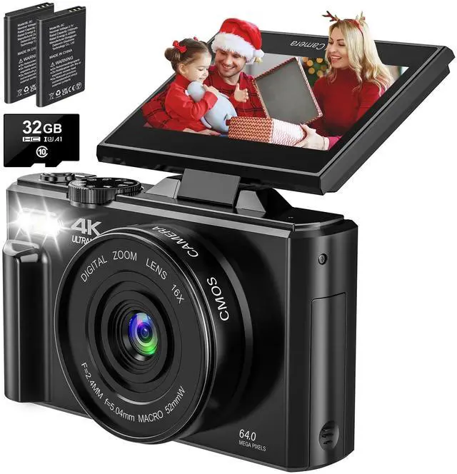 Digital Camera 4K 64MP Vlogging Camera for YouTube Auto-Focus 18X