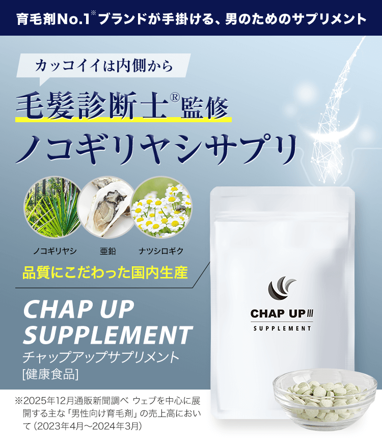 育毛剤No.1ブランドが手掛ける、男のためのサプリメント-[チャップ
