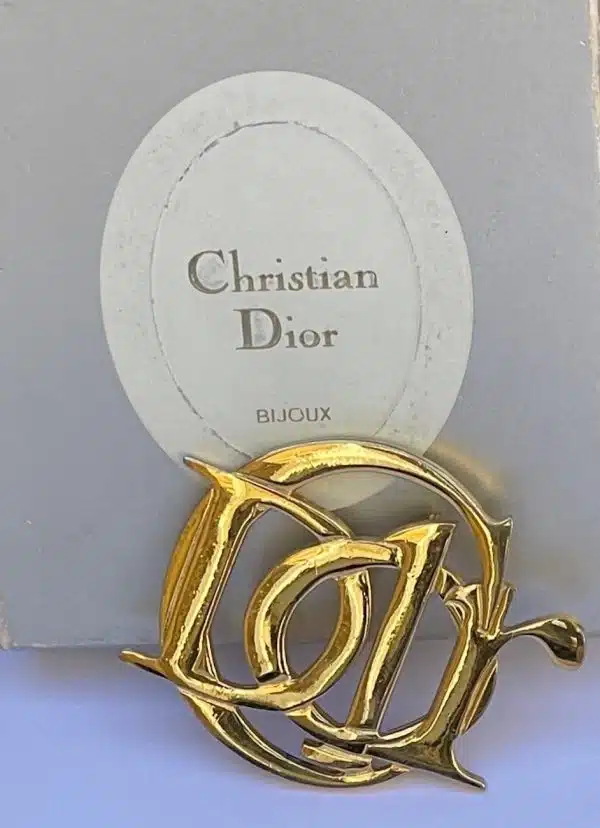 CHRISTIAN DIOR Vintage DIOR CD Logo Gold Brooch C.1980s