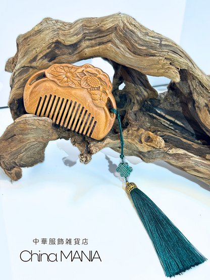 櫛】蓮模様 緑檀木 ミニサイズ – 中華服飾雑貨店チャイナマニア