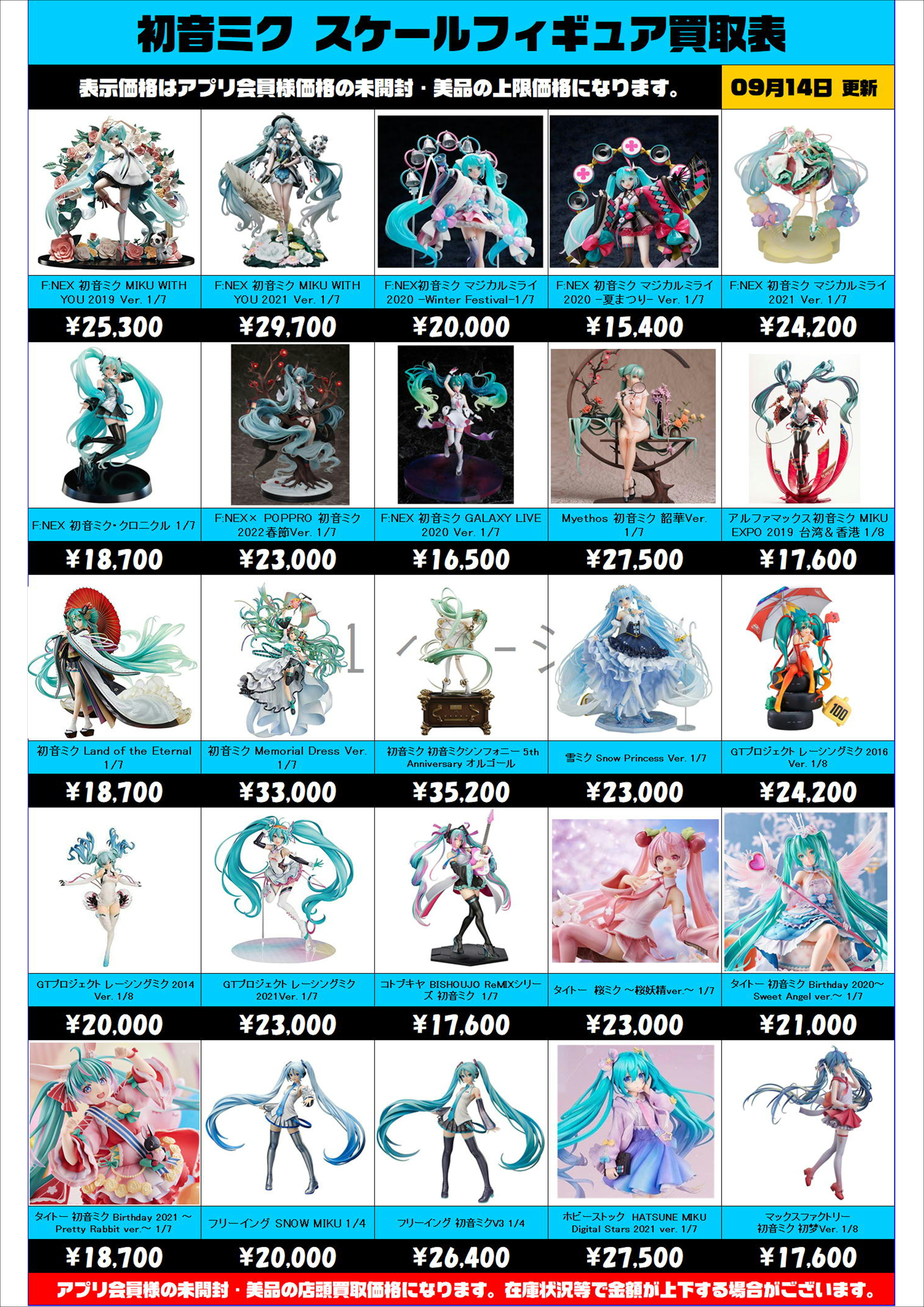 初音ミク スケールフィギュア 買取表更新しました！ 9/14～ | 千葉鑑定