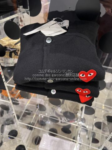 プレイ コムデギャルソン Uネック 赤ハート カーディガン 黒-ユニ