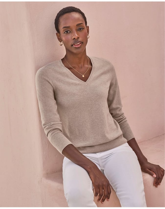 Mink | Cashmere V Neck Sweater | Pure Collection