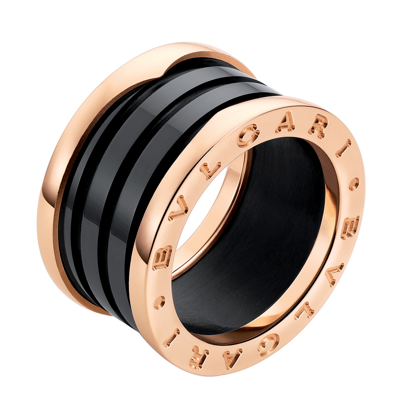 Bvlgari Jewelry 18k Rose Gold B.ZERO1 4 Band Black Ceramic Ring
