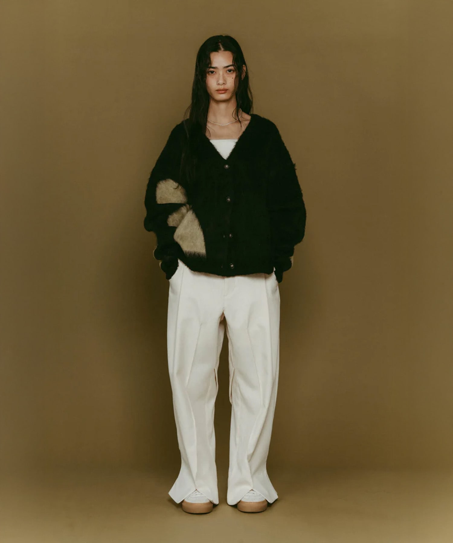 accent mohair cardigan(unisex)(FREE BLACK): Knuth Marf: WOMENS