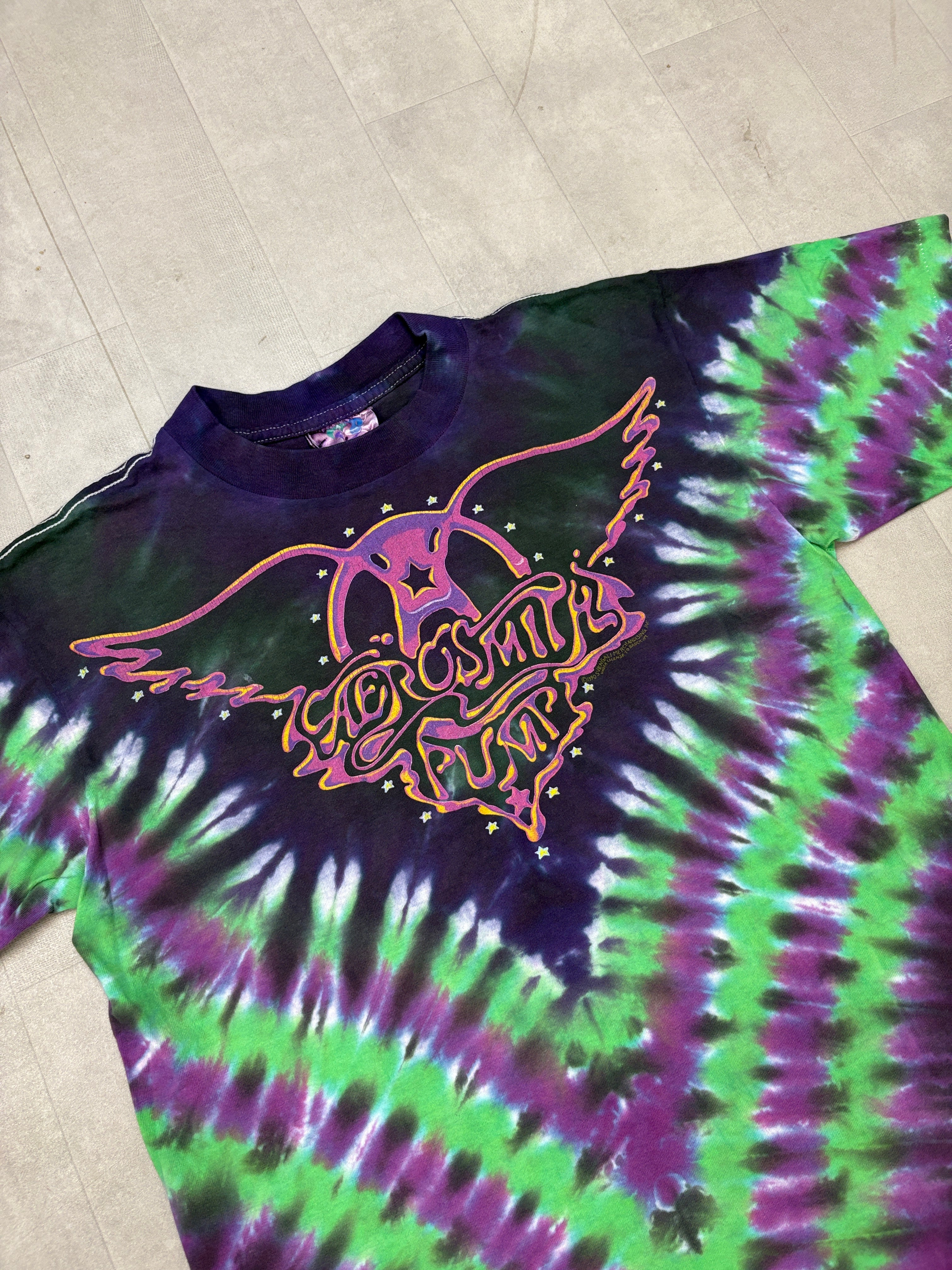 1990 Aerosmith Pump Tour Tie Dye Liquid Blue Single Stitch Tee