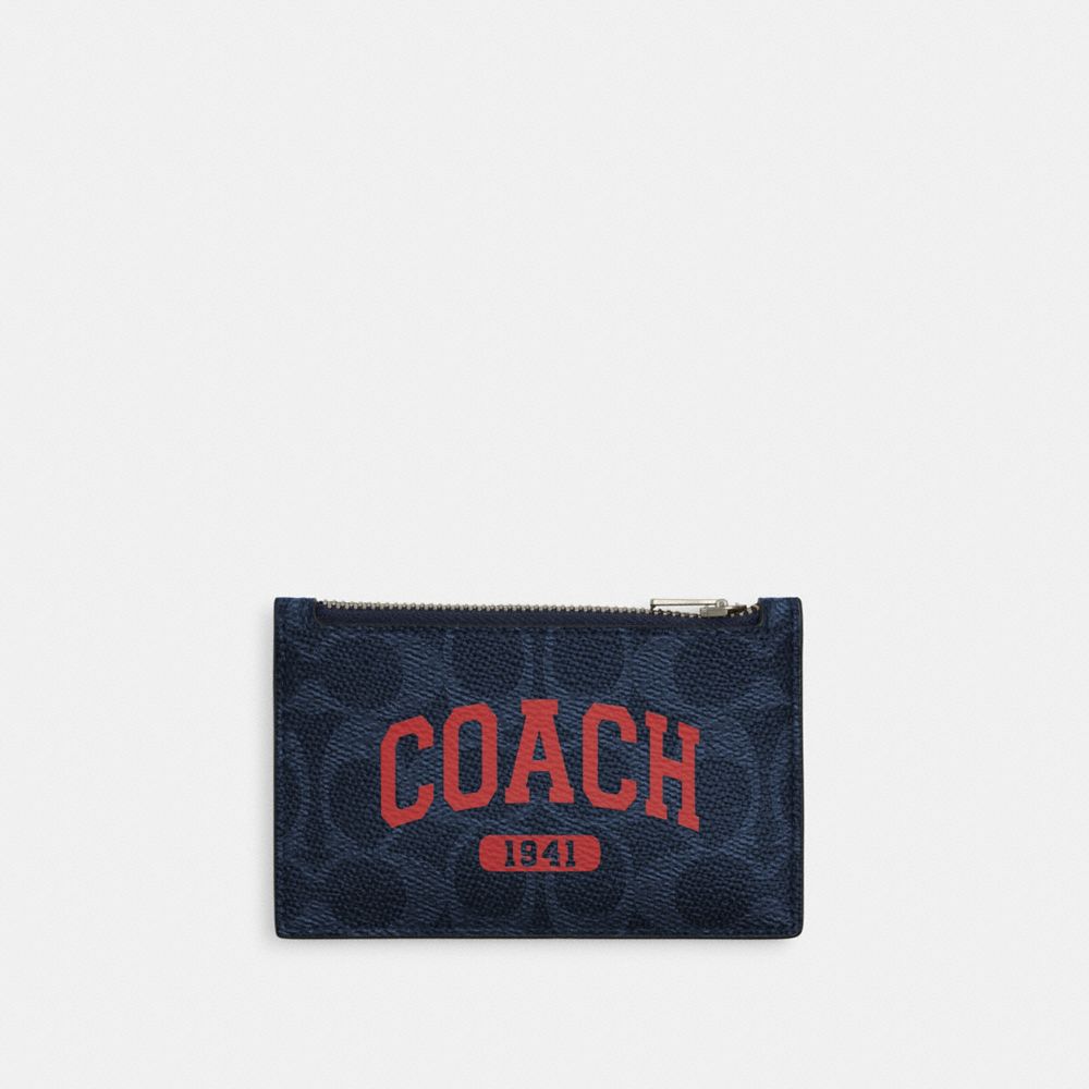 COACH® Outlet | Zip Card Case In Signature Leather With Heart Charm
