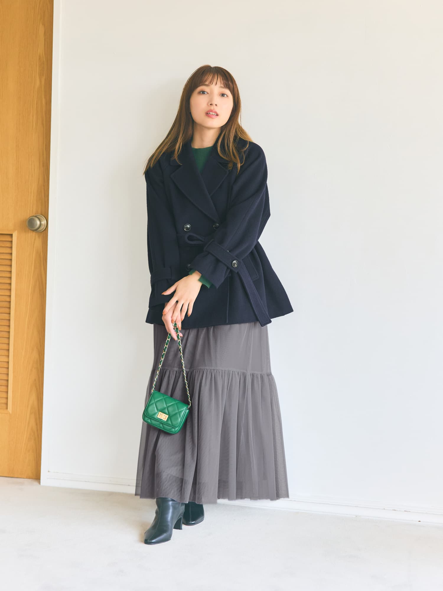 ウールビーバーミドル丈コート | 小柄・低身長女性向けファッション