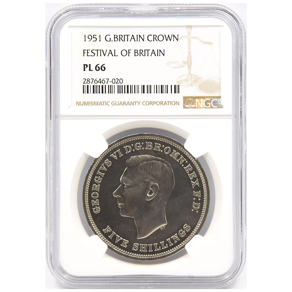 イギリス 1951 ジョージ6世 クラウン 白銅貨 NGC PL66 フェスティバル