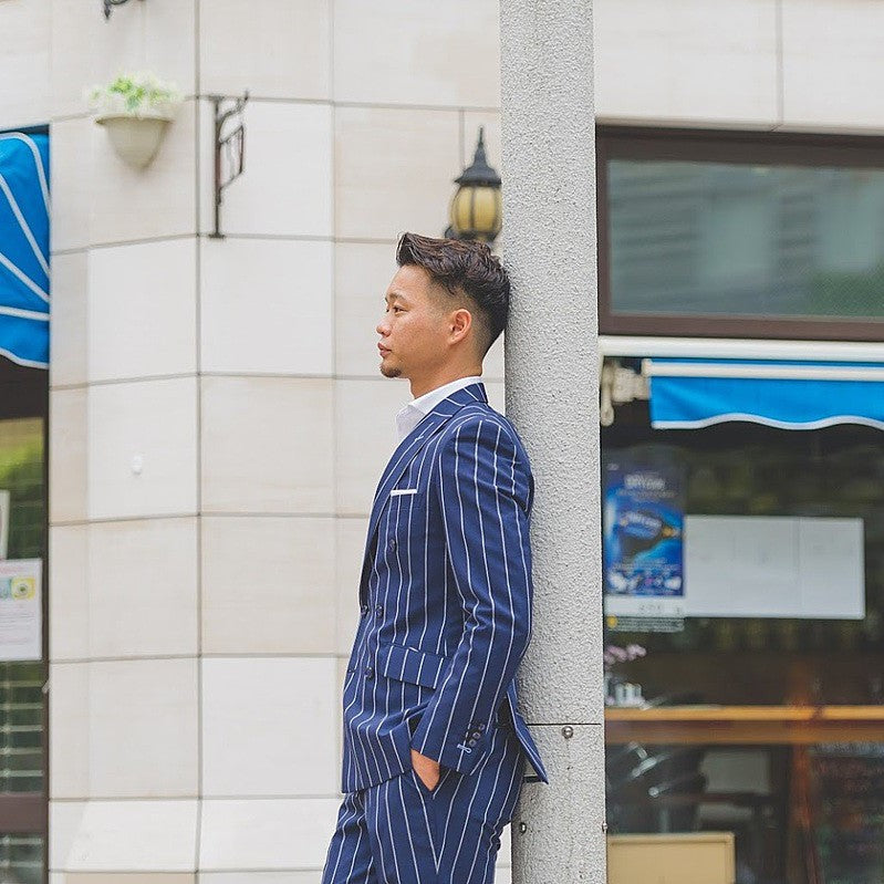 CORDY特典あり】ストライプダブルスーツ/ネイビー【結婚式 タキシード