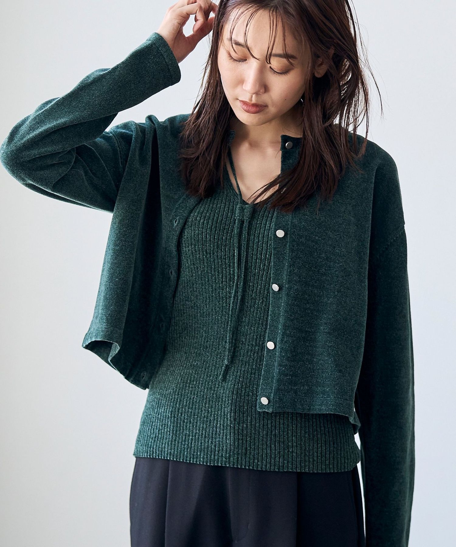 ベロアニットカーディガン