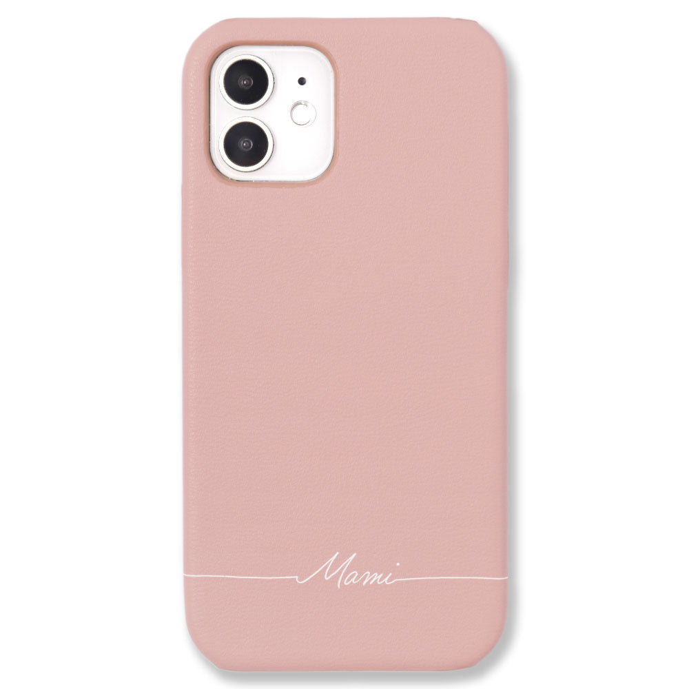 ヴィーガンレザー くすみパステル プリントネーム 背面ケース iPhone