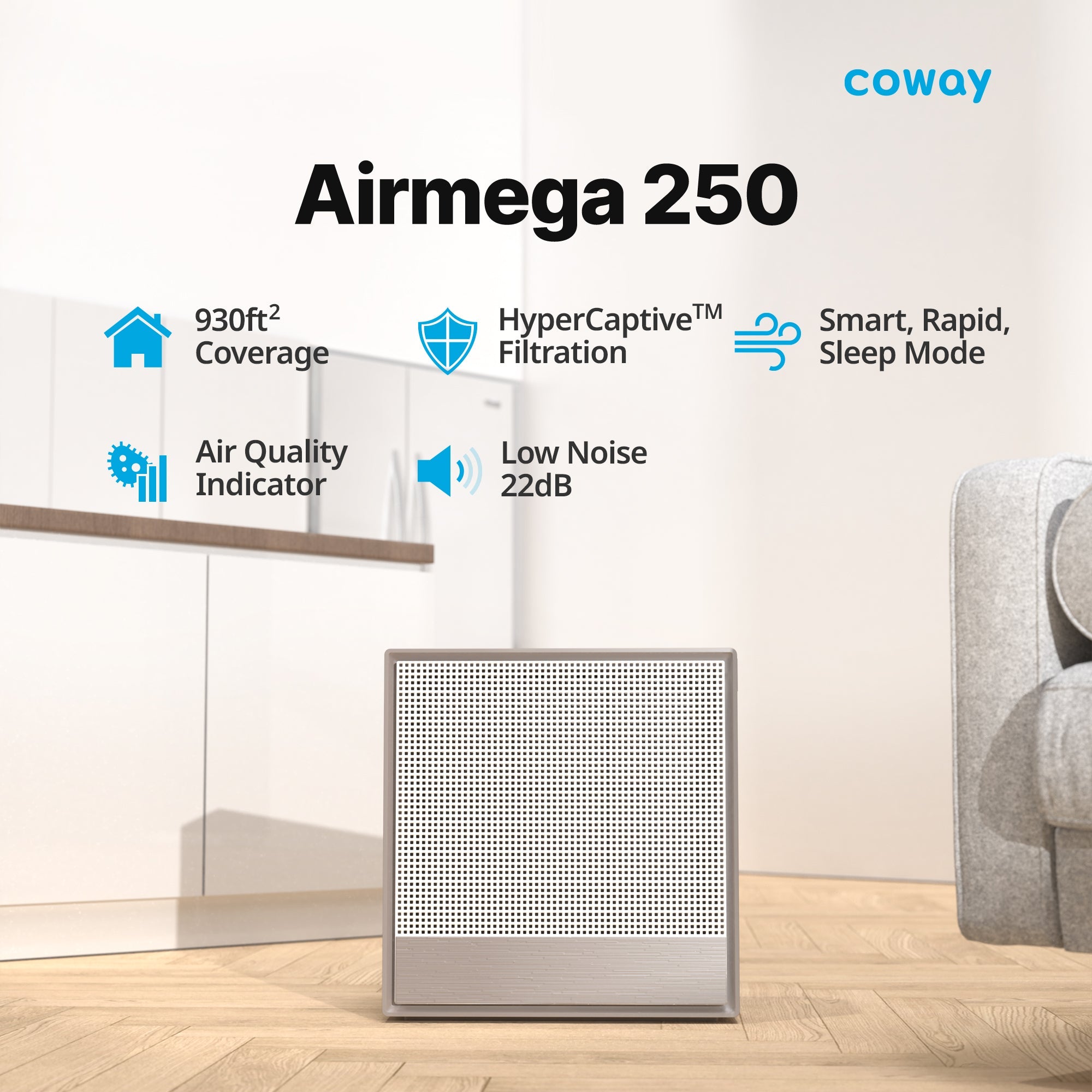 Coway Airmega 250 - Large Room Air Purifier for Mold, Pollen