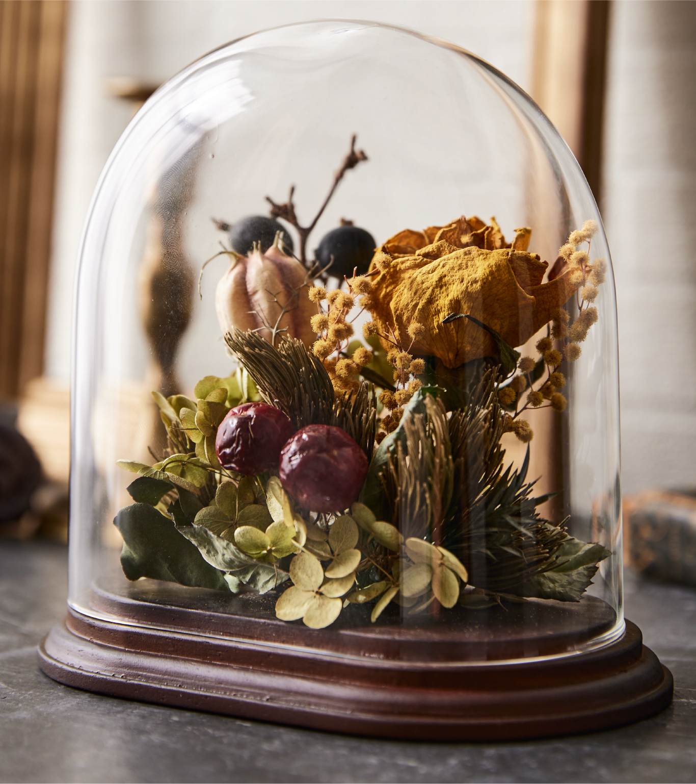 Oval Glass Dome with Wood｜CLAY - 花と人をツナグ