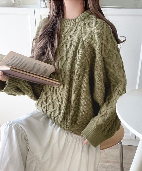 ざっくり感で一瞬でこなれ顔◎立体アラン柄ローゲージケーブルニット