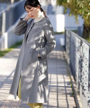 ウール95%】ノーカラー包みボタンAラインコート / Tiaclasse L