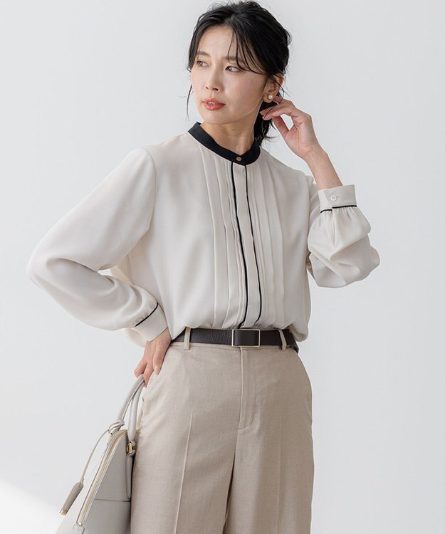 吸水速乾/UVケア/洗える】ストレッチクリアサテン バイカラー ブラウス