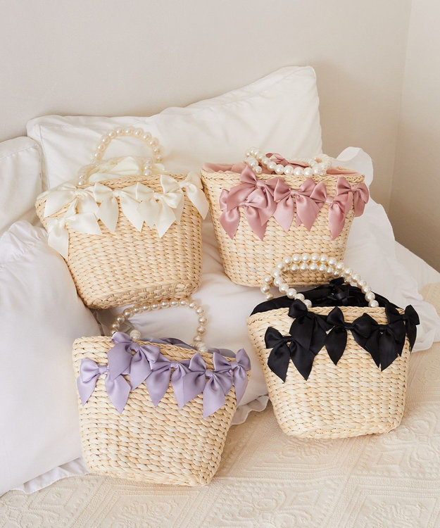 EC限定パールハンドルリボンカゴバッグ / Maison de FLEUR