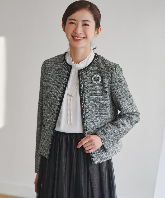 セットアップ対応】ライトシャインツイード ノーカラージャケット / 23