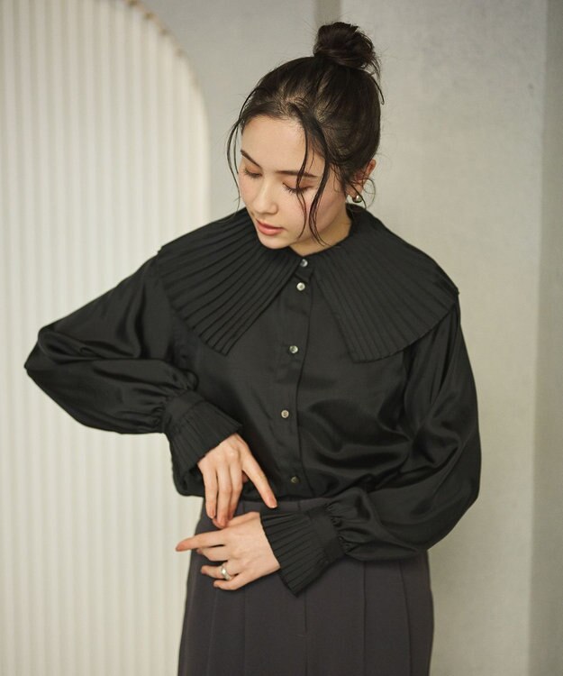 TOCCA プリーツ襟 シフォン 長袖ブラウス 黒 0 TOCCA プリーツ襟