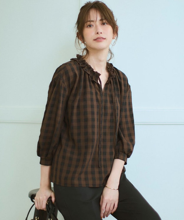 WEB&一部店舗限定】ブロックチェック フリル ブラウス / 23区