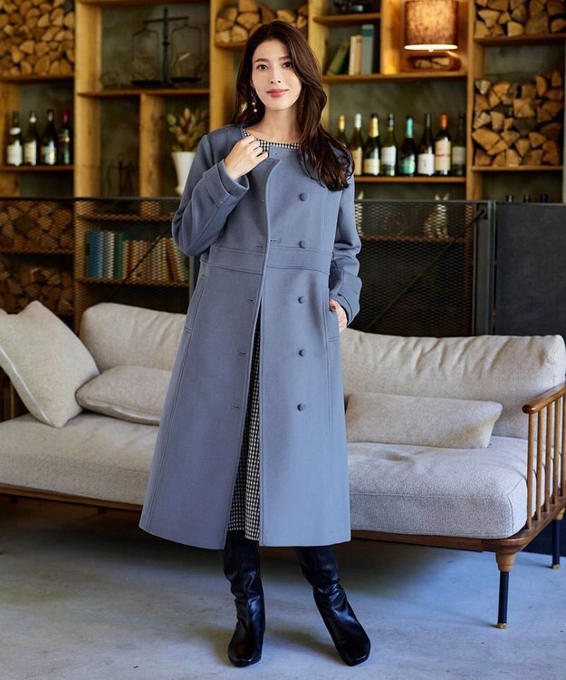 ウール95%】ノーカラー包みボタンAラインコート / Tiaclasse