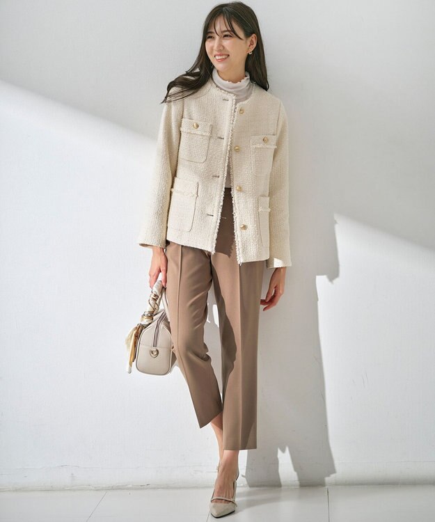 エニィスィス 24AW ツイードノーカラーミドル ジャケット 金ボタン M