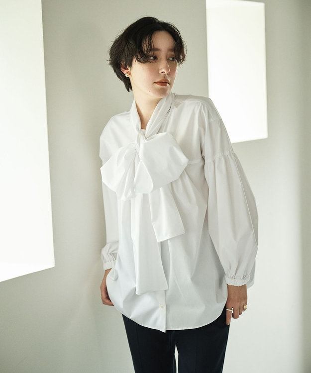 シワになりにくい/洗濯機可能/袖ゴム】ビッグリボンブラウス / #Newans