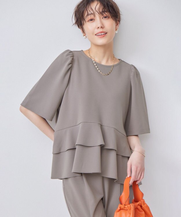 接触冷感・吸湿・UVカット】ジョーゼットジャージーフリルブラウス