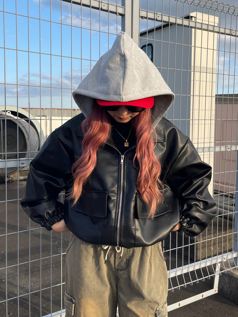 ユニセックスフード付きレザージャケット DPB73196 – CRAMMY