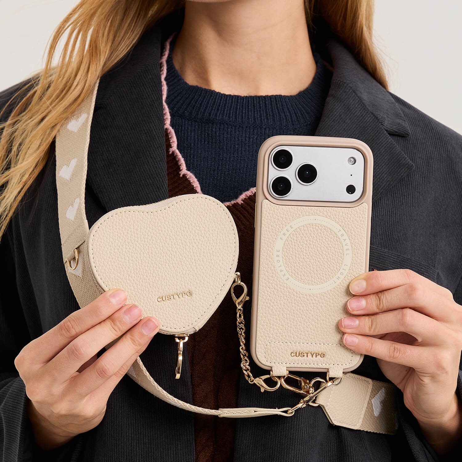 ハートデザインキット - ウェビングクロスボディストラップとポーチ