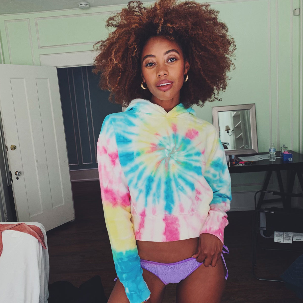 Neon Tie Dye Cropped Hoodie | Dannijo