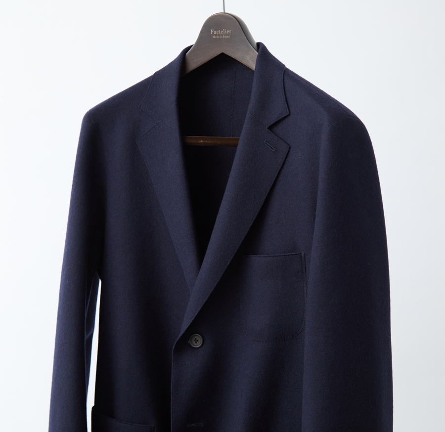 カシミヤ混 メルトンライク テーラードジャケット/ストレッチ/ネイビー
