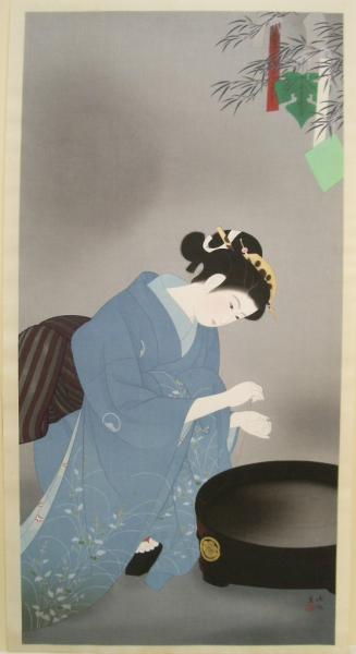 美品 掛け軸 伊東深水筆「銀河祭り」七夕図 美人画 名画 美品 掛け軸