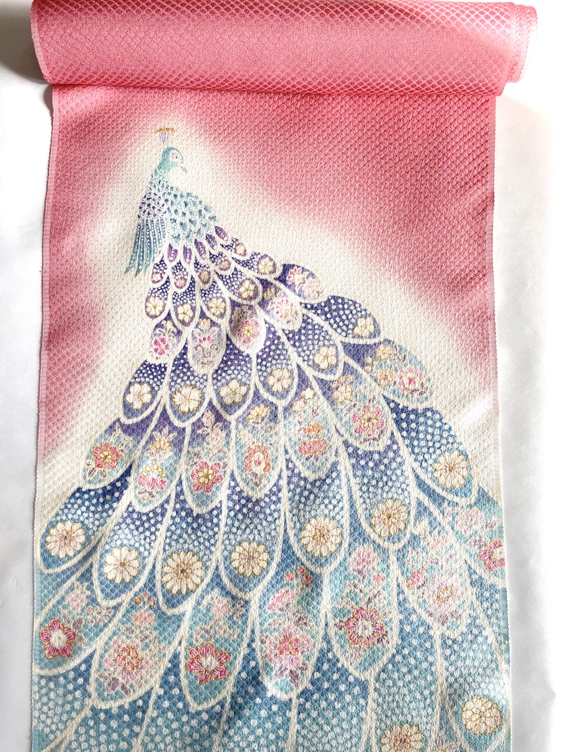 手描友禅名古屋帯 孔雀(八寸) | 伝索DENSAKU【伝統工芸品通販サイト】