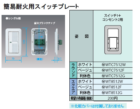 WTC7512W | 配線器具・工事用機器 | 簡易耐火用スイッチプレート