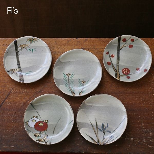 幸兵衛窯 絵変わり 銘々皿5枚揃え 未使用品 共箱付き（V4624