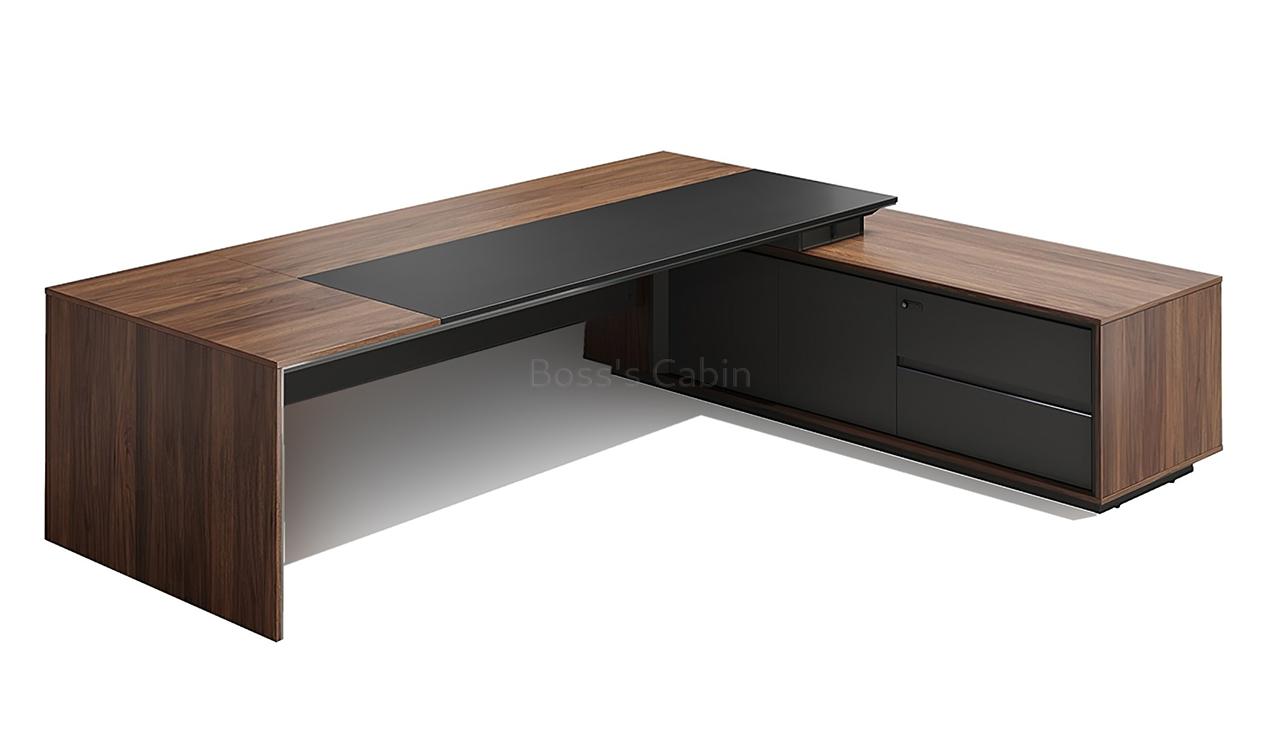 Maxima 10 Ft Office Desk In Felix Walnut & Leather : Boss's Cabin